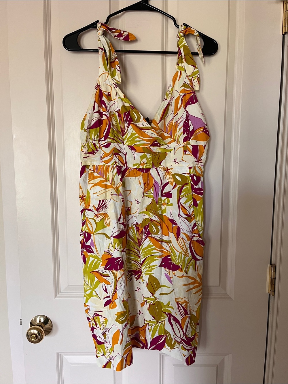 Tropical Tie-Shoulder Sundress in White, Olive, Orange & Magenta